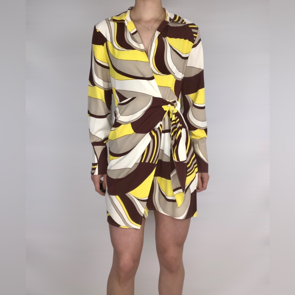 House of Harlow 1960 Yellow and Brown Mini Dress